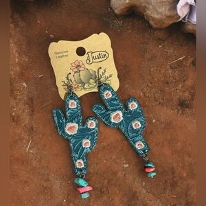 Justin Boots Cactus Earrings - Blue and Pink